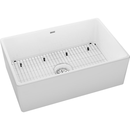 Elkay Fireclay 30" x 19-15/16" x 9-1/8" Single Bowl Farmhouse Sink Kit White SWUF28179WHC